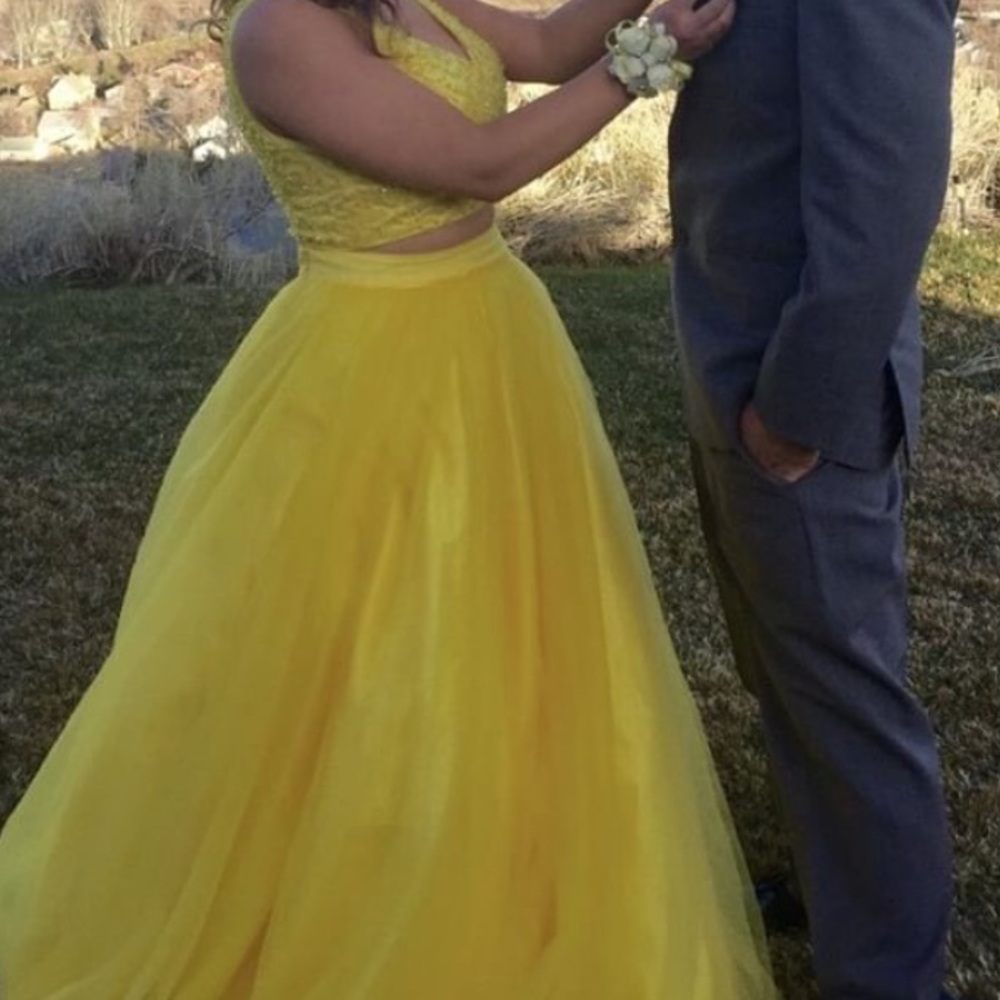 Yellow Two Piece Prom Dress